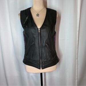 Milwaukee Leather MLL4571 Sz Sm Crinkled Zipper Front Blk/Fuischa Leather Vest‎